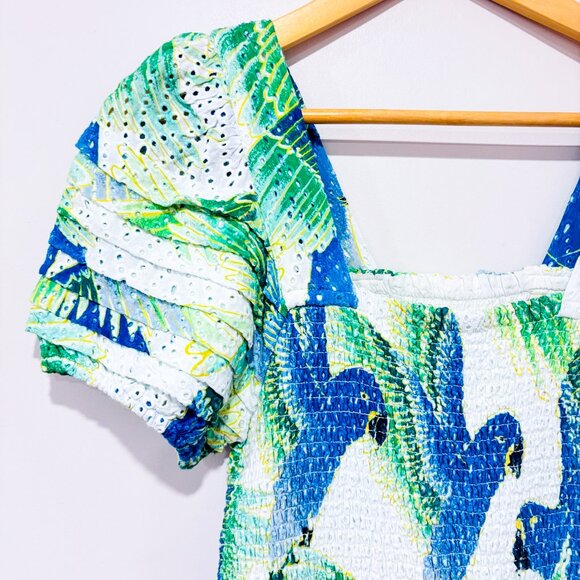 FARM RIO Araras Parrot Mini Dress White Blue Tropical | Medium * - Picture 4 of 8